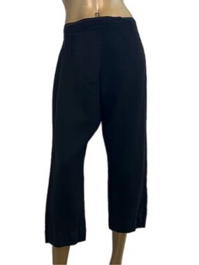 Bryn Walker 100% Linen Cropped Pull-On flat front Pants Size L Made in USA black